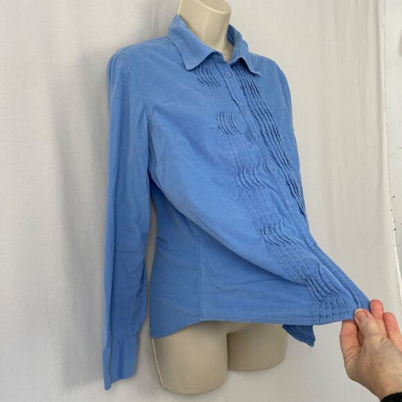 Vintage Talbots Corduroy Button Up Top Medium Blue Pin Tuck Pleat Fine Wale Y2K - Picture 3 of 13